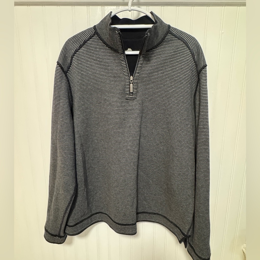 Men's Tommy Bahama Reversible Black and Gray Quarter-Zip Sweater
